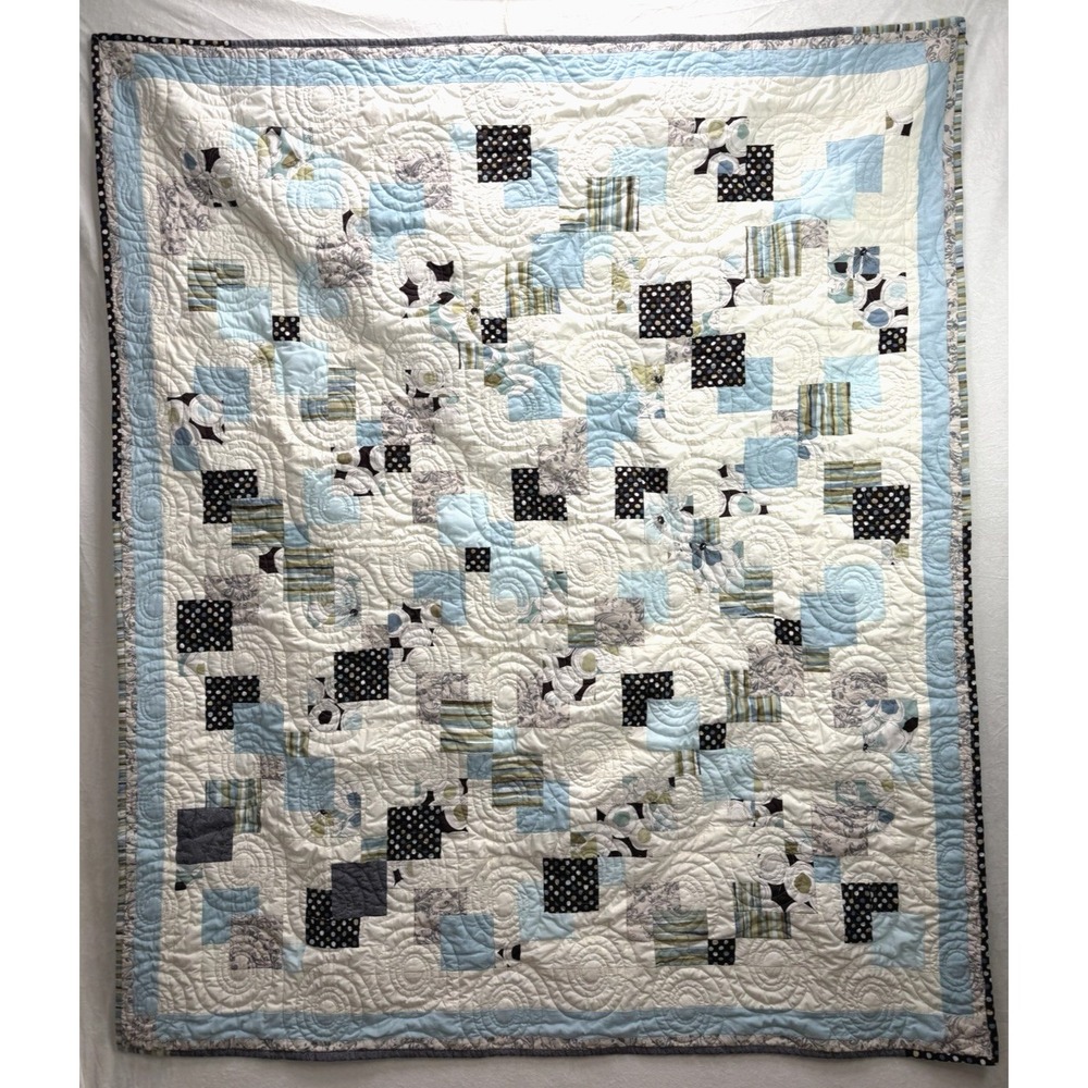 Handmade Patchwork Quilt Geometric Swirls Throw  58" x 68"